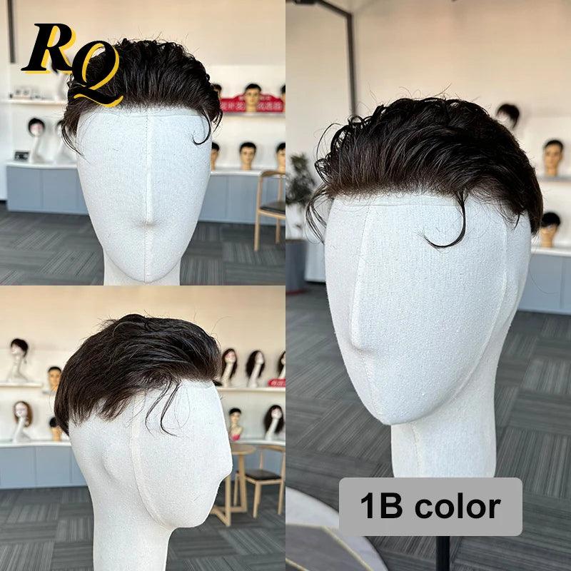 Pre Styled Human Hair Toupee For Men With Thin Skin Base