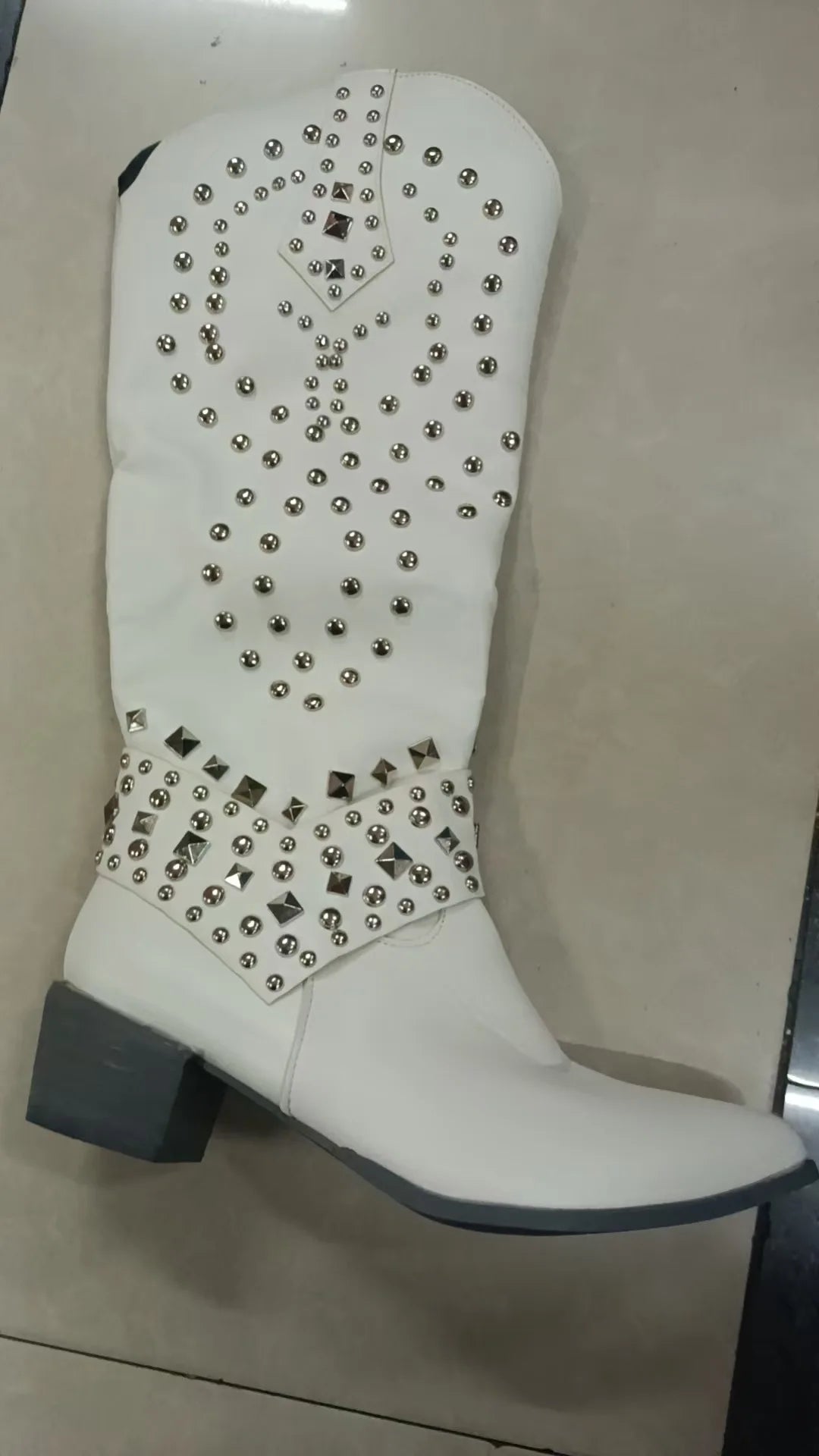 Riveted Western Pointed Toe Knee High Boots For Women