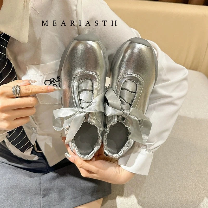 Round Toe Soft Sole Lace Up Casual Ballet Flats For Women