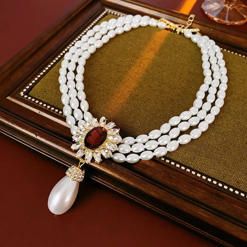 Simulated Pearl Necklace And Earring Set