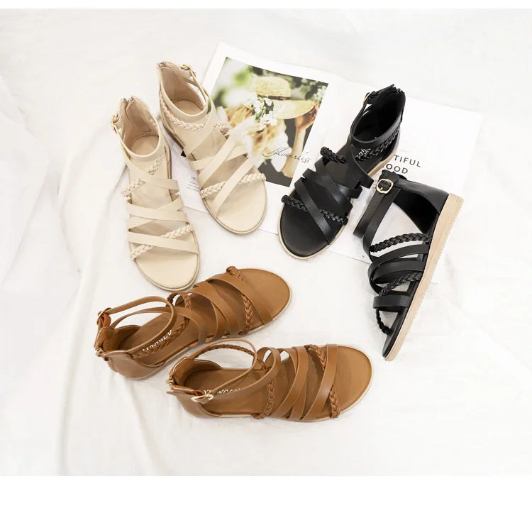 Casual Summer Bohemian Woven Slip On Flat Sandals For Women