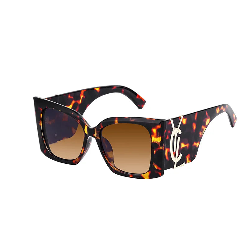 Retro Gold Gradient Square Frame Sunglasses for Women