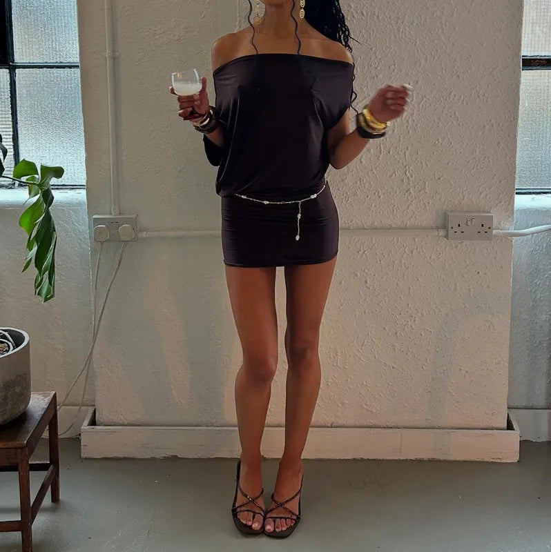 BOOFEENAA Asymmetrical Off Shoulder Mini Dresses 2025 Woman Clothes Fashion Sexy Summer Dress C77-BB20