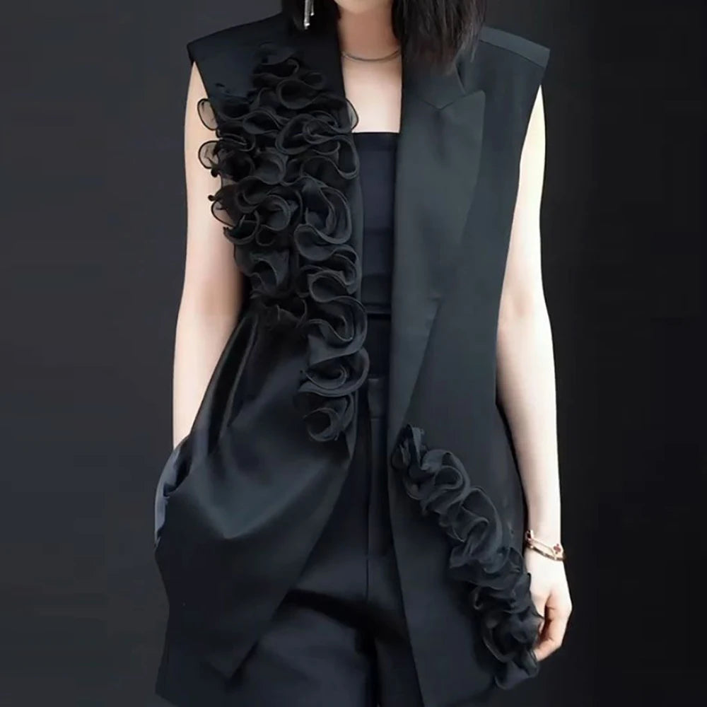 Black Floral V Neck Vest And Shorts Two Piece Set For Women
