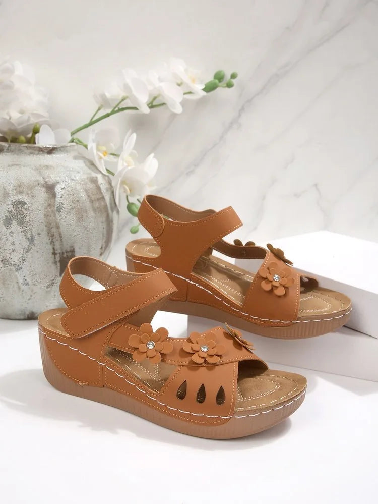 Modern Floral Buckle Wedge Sandals