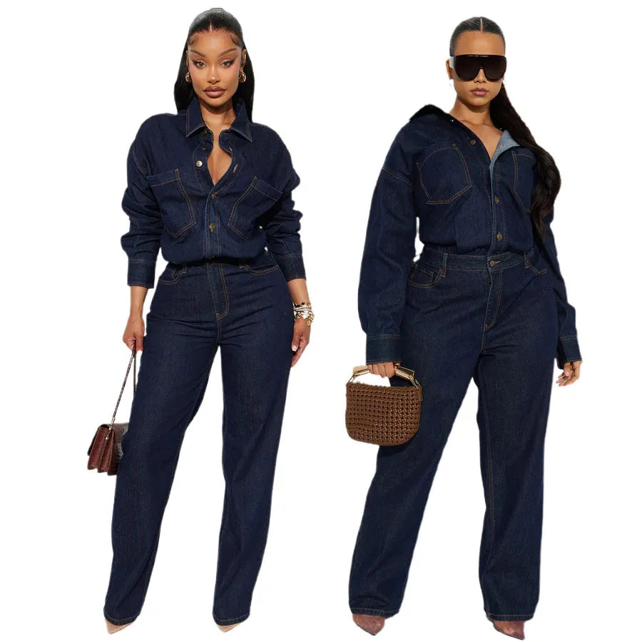 Washed Distressed Denim Jumpsuit