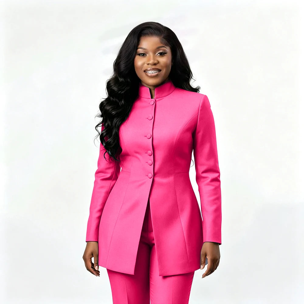 Smart Casual Two Piece Knit Blazer Set with Pants for Women