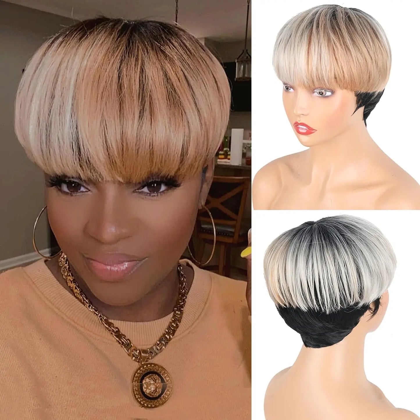 Straight Pixie Cut Synthetic Wig With Bangs For Women