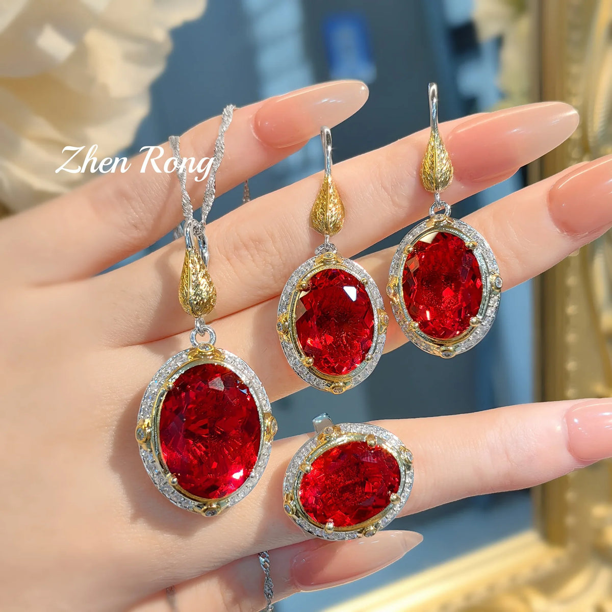 Sparkling Cubic Zirconia Necklace Earrings And Ring Set for Women