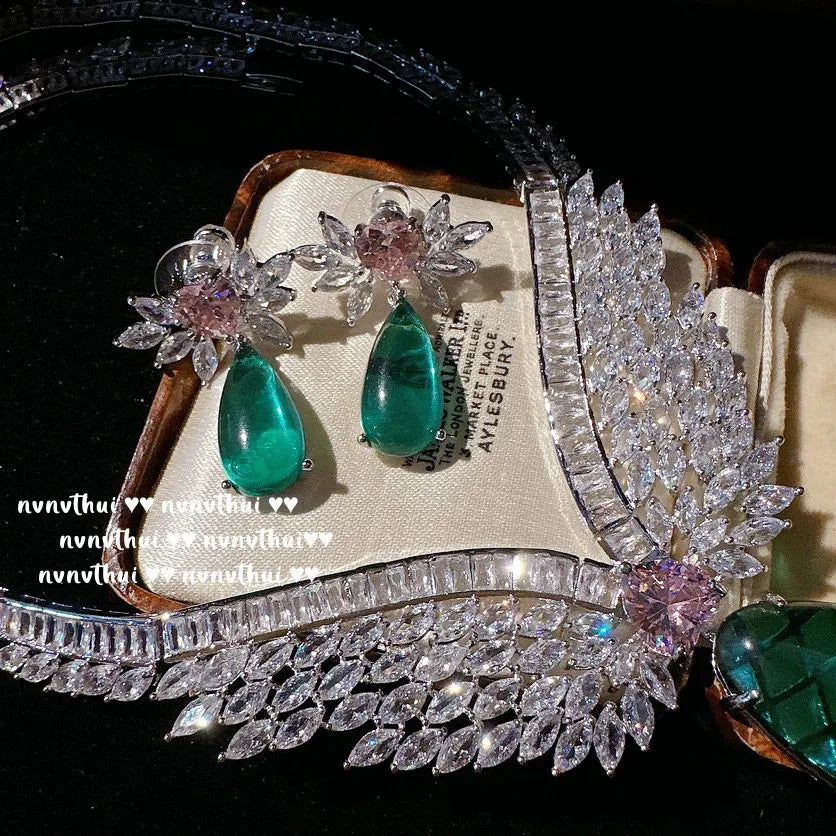 Zircon Heart Necklace and Earrings Set for Women