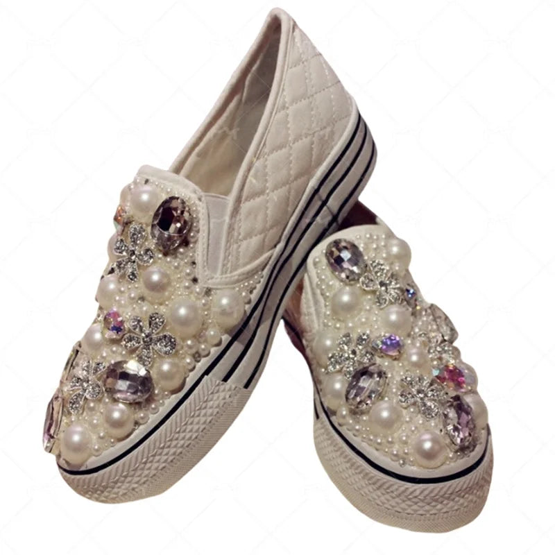 Pearl Embellished Platform Wedding Flats for Women