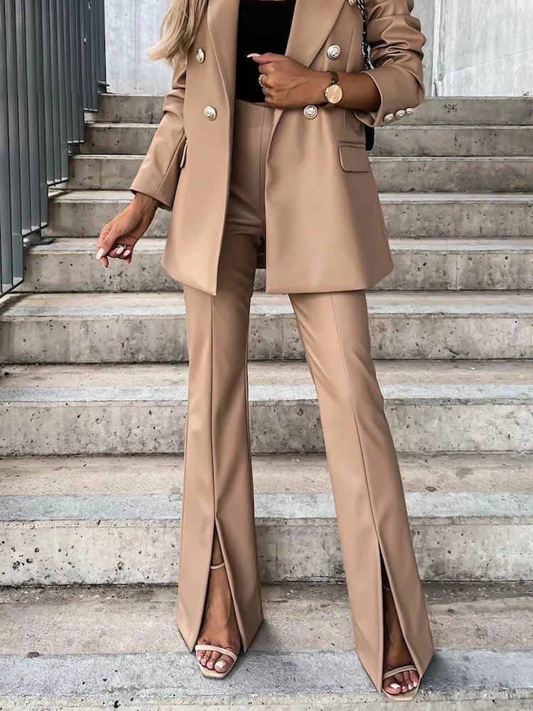 High Waisted Slim Vintage Flare PU Trousers for Women