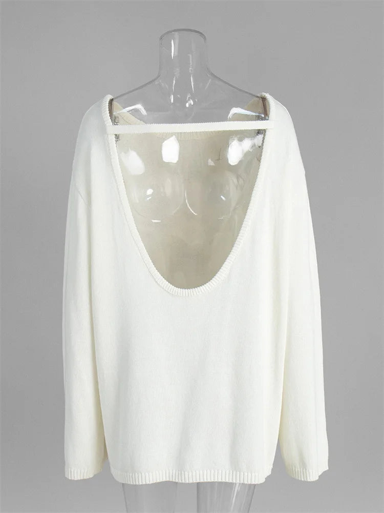 Backless Patchwork Knit Sweater