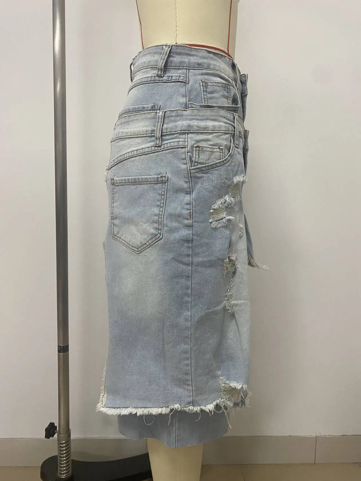Ripped Ruffle High Waisted Denim Cargo Shorts for Women