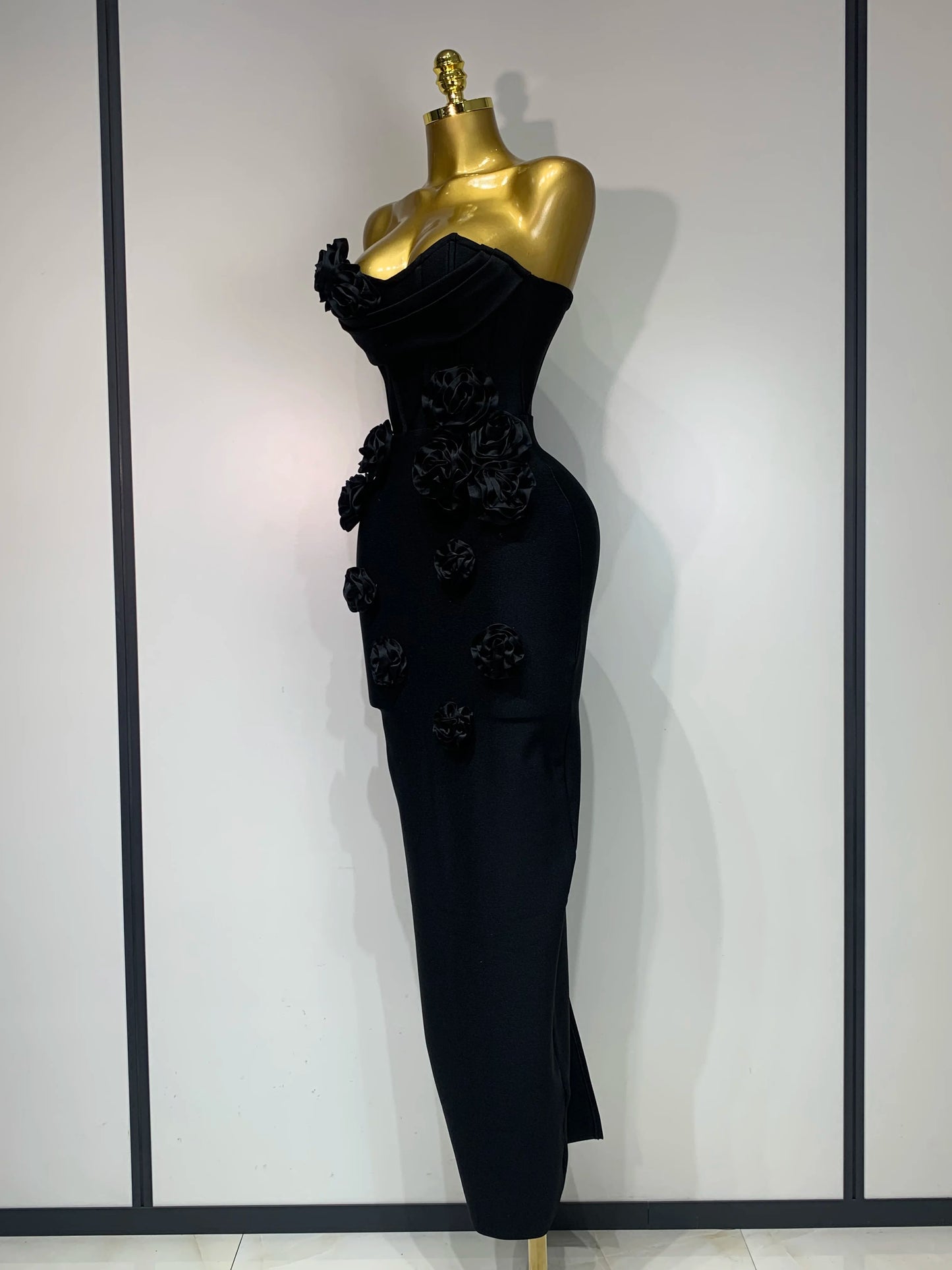 2025 Newest Women Sexy Strapless Backless Red Flower Midi Bandage Dress Celebirty Elegant Evening Club Party Birthday Dresses