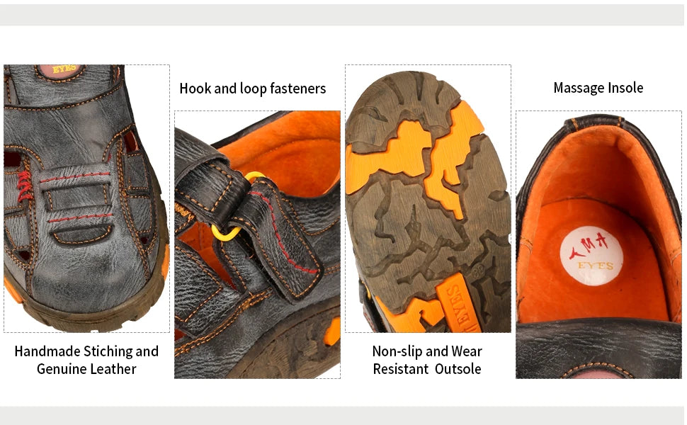 Stitch Detail Flat Leather Sandals
