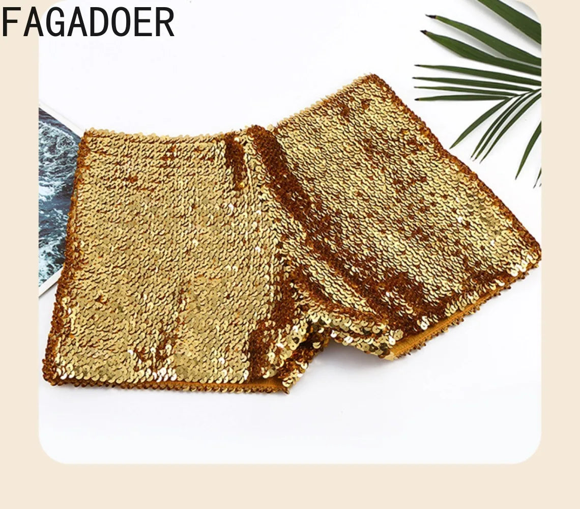 FAGADOER Y2K Sexy Sequin Shorts for Women Purple Golden Sparkling Low Waist Skinny Shorts Hot Girl Streetwear Bottoms 2025 New