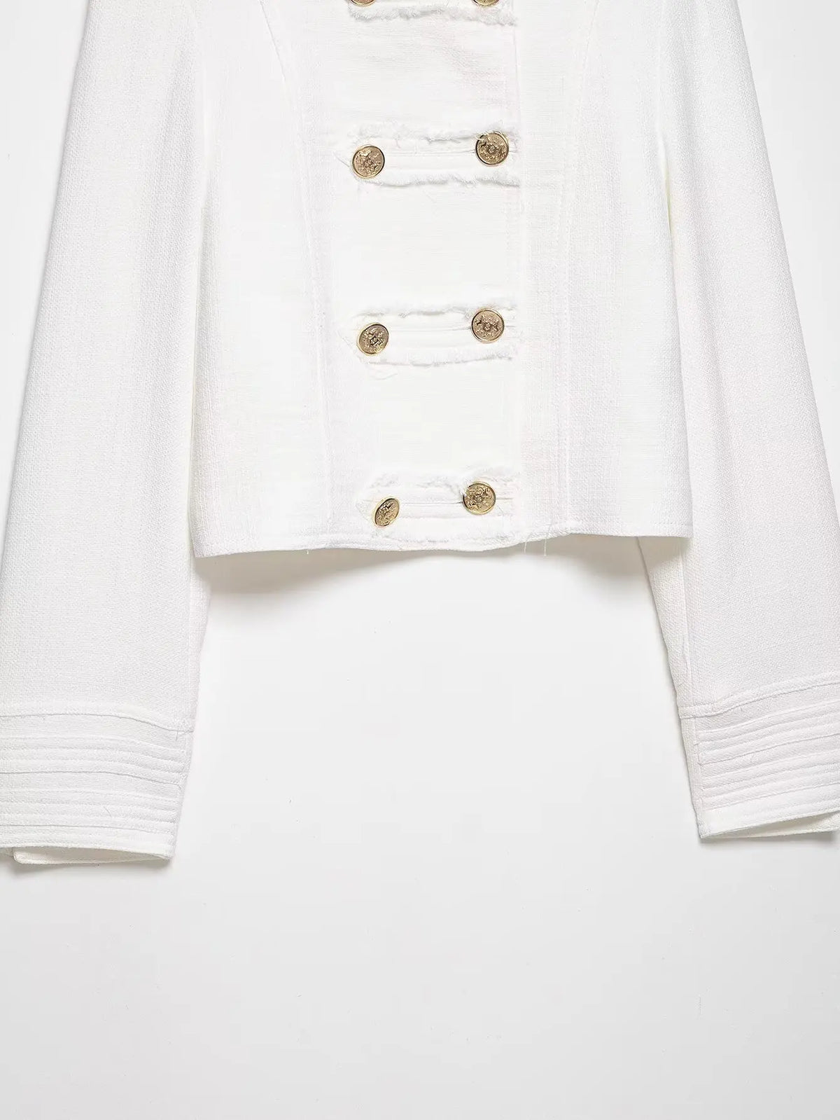 White Tweed Cropped Jacket With Gold Buttons for Women
