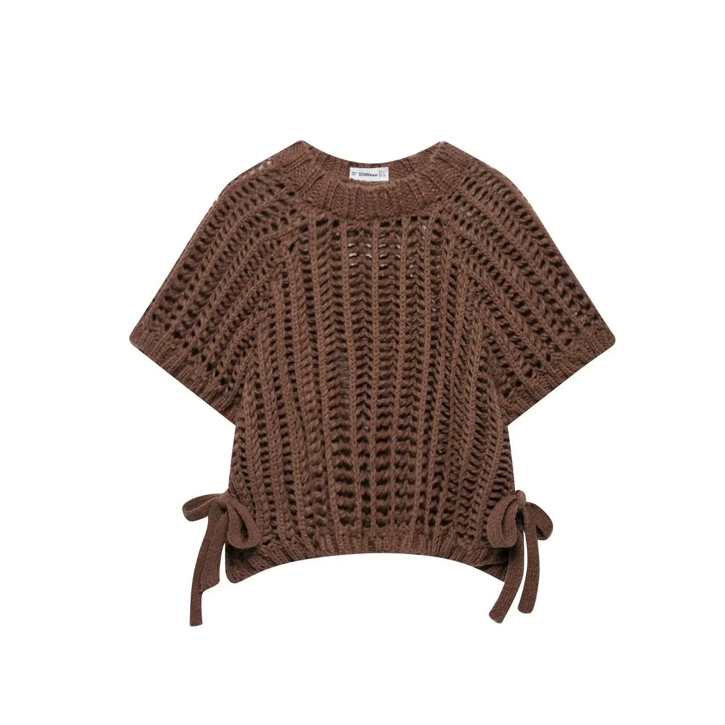 Soft Crochet With Side Bow Short Sleeves Knit Top For Women