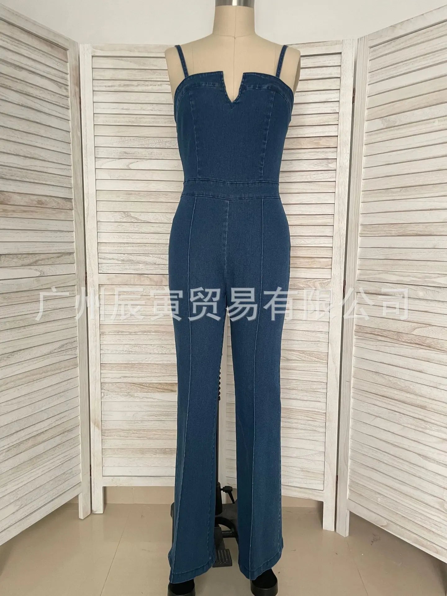 Stretch Denim Halter Jumpsuit with Slim-Fit Silhouette for Women