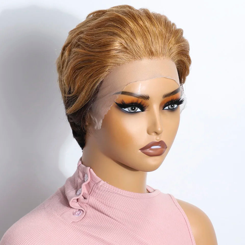 Blonde Short Pixie Cut Silky Lace Front Wig for Women