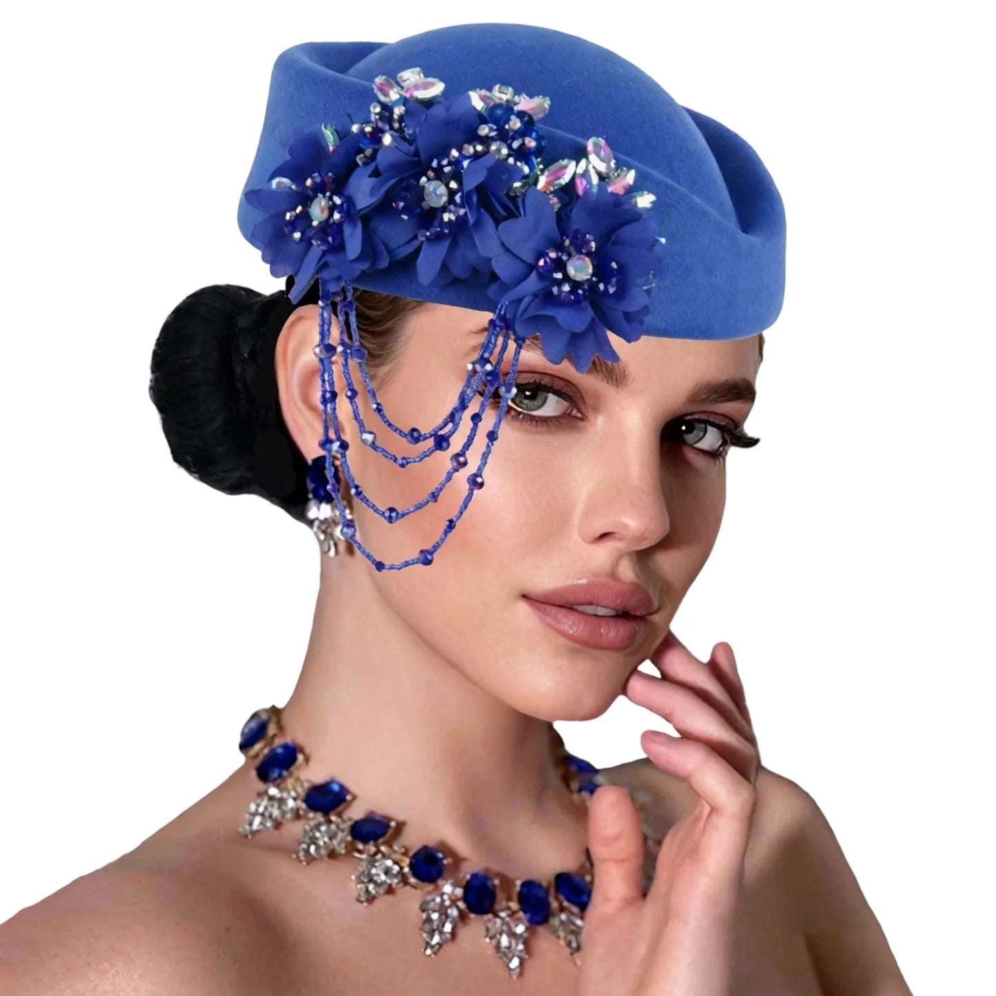 Retro British Beret With Floral Rhinestone Decor For Women