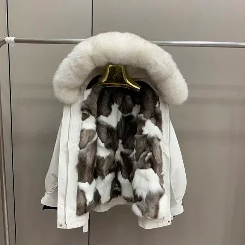 New Winter Fashion Female Parkas Korea Autumn Fox Collar Hooded Overcoat Removable Fox Fur Liner Coat Mid-long Outerwear Warm