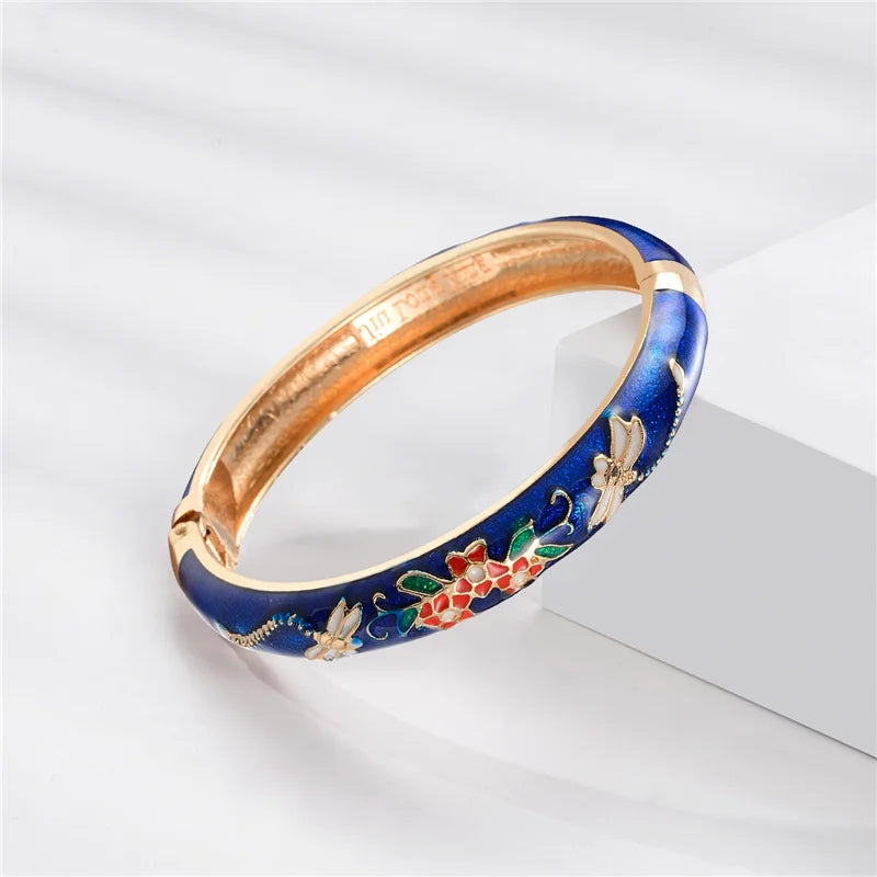 Floral Enamel Bangle Bracelet