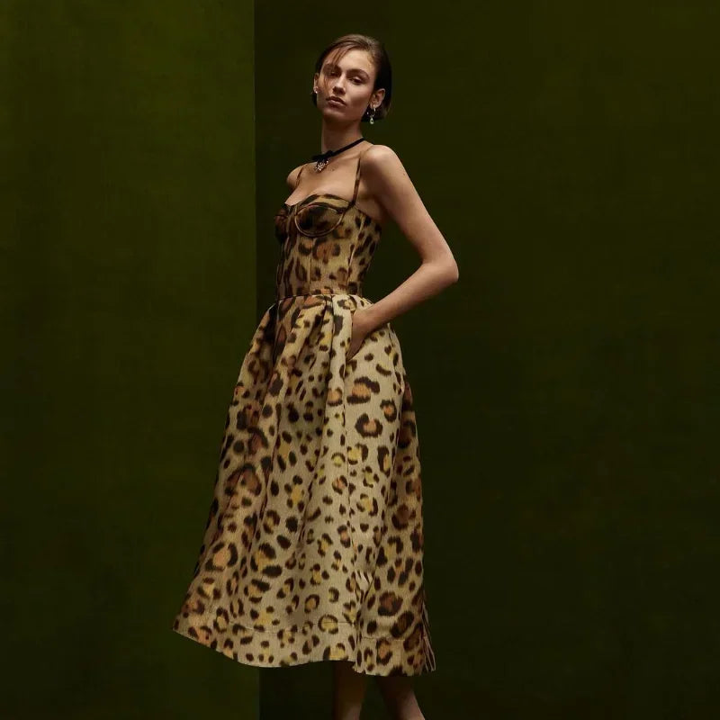 Leopard Print Open Back Sleeveless Mini Dress For Women