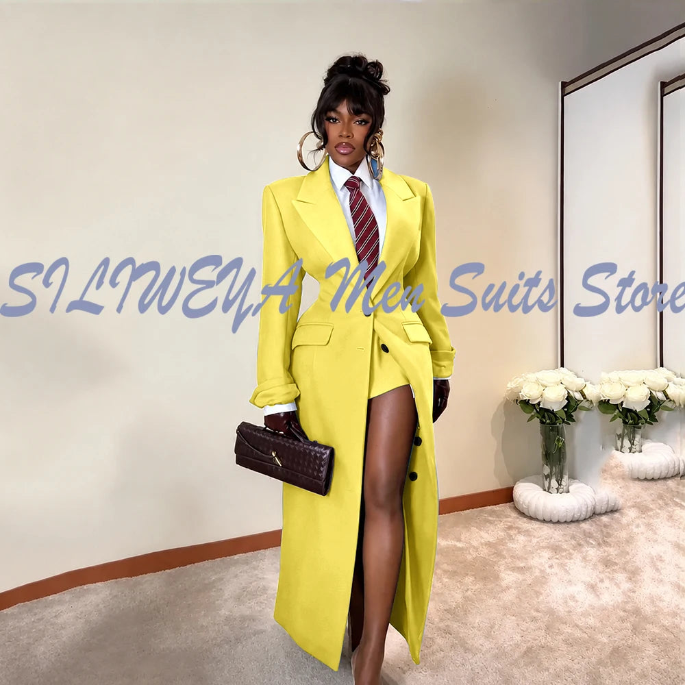 Elegant Long Blazer Coat Women Single Breasted Peak Lapel Full Sleeves 1 Piece Suit Jacket Female 2026 Spring Stylish Tops