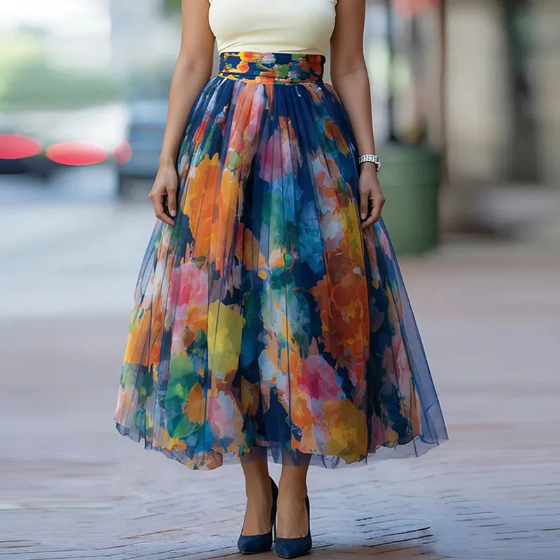 Elegant Patchwork Print Ankle Length Skirt for Women