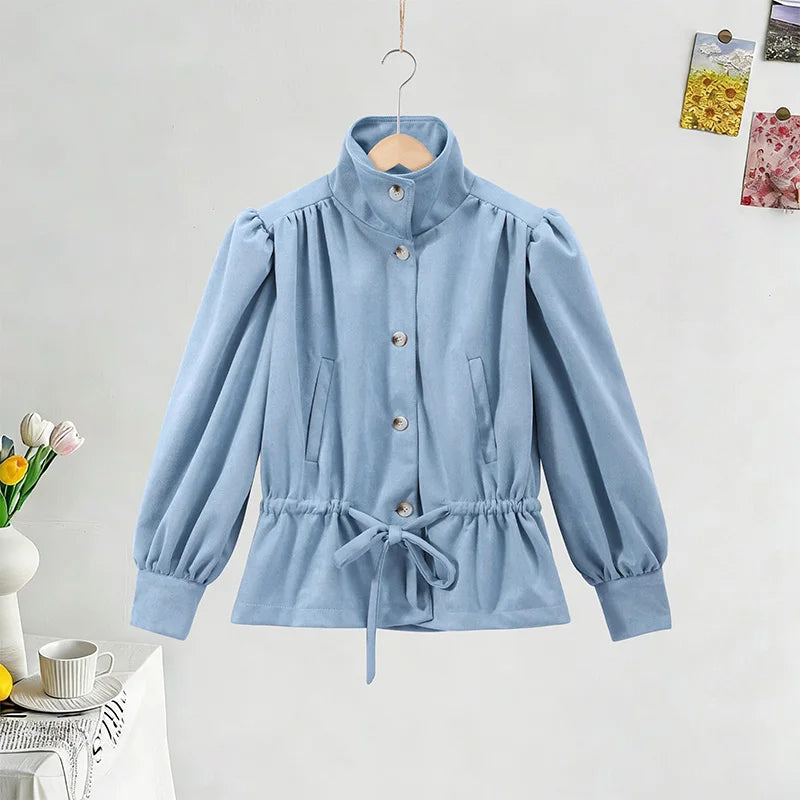 Lightweight Faux Suede Stand Collar Jacket for Women