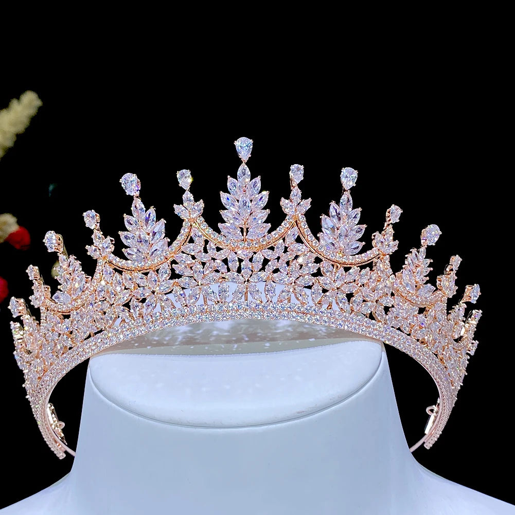 Elegant Rose Gold Cubic Zirconia Bridal Tiara for Women