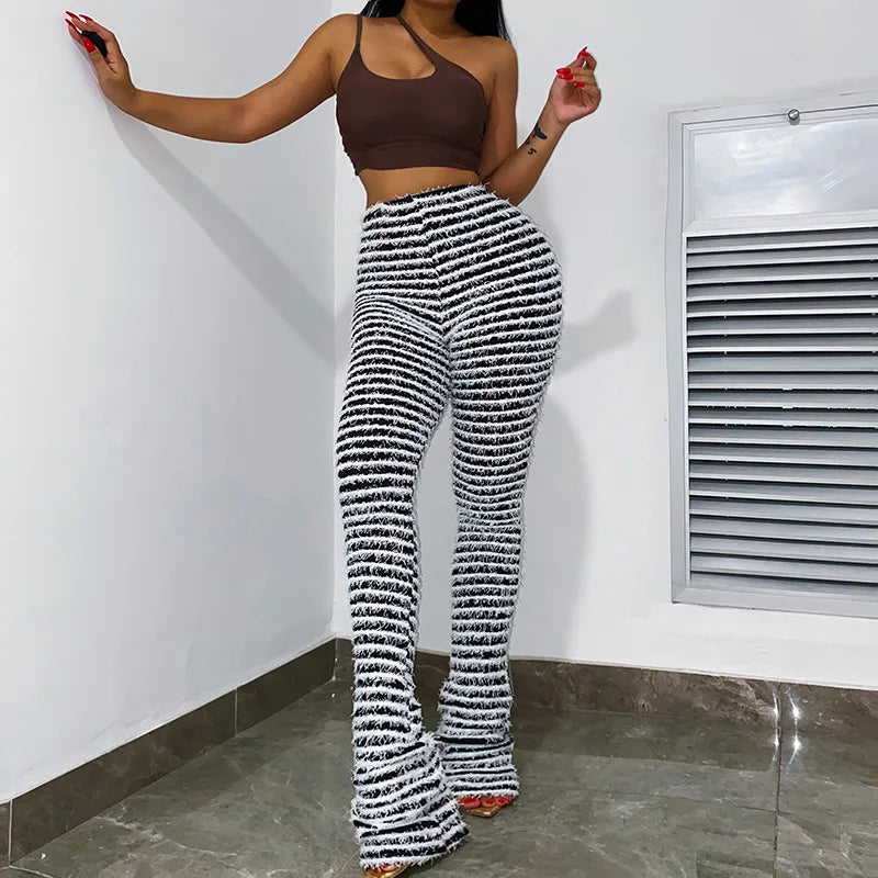 2025Summer Fashion High-waisted Hip-lifting Casual Pants, Woolen Striped Sexy Slim-fitting Trousers for Women Cw25290
