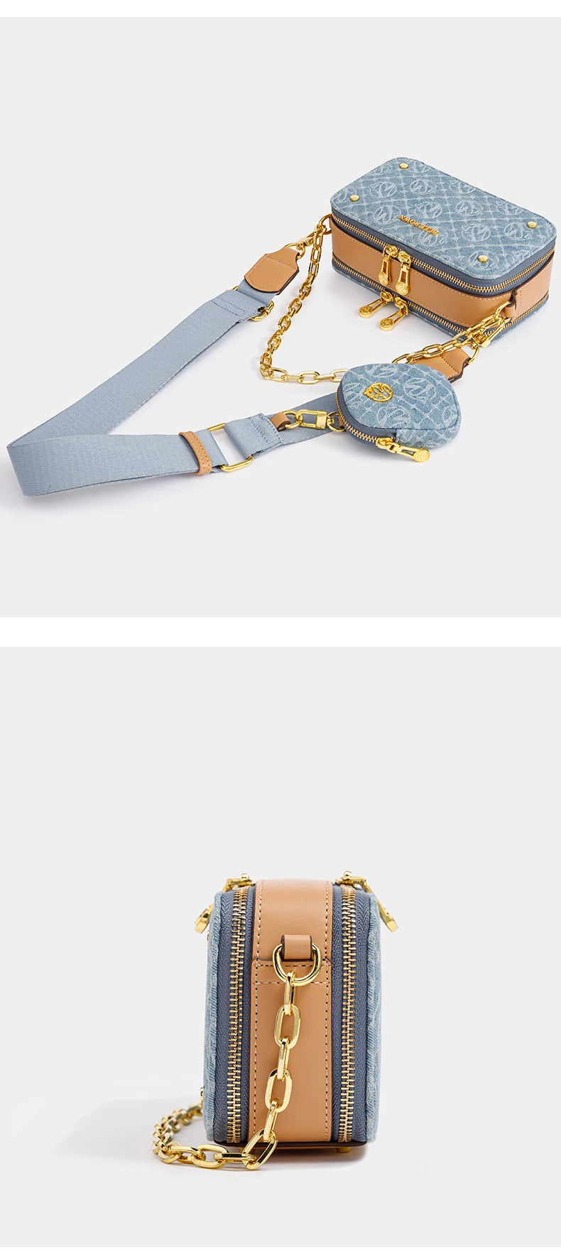 Retro Blue Metal Chain Square Shoulder Bag for Women