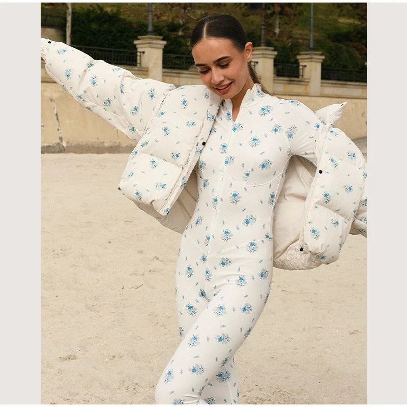 Casual Printed Zip Front Hoodie Jacket for Women