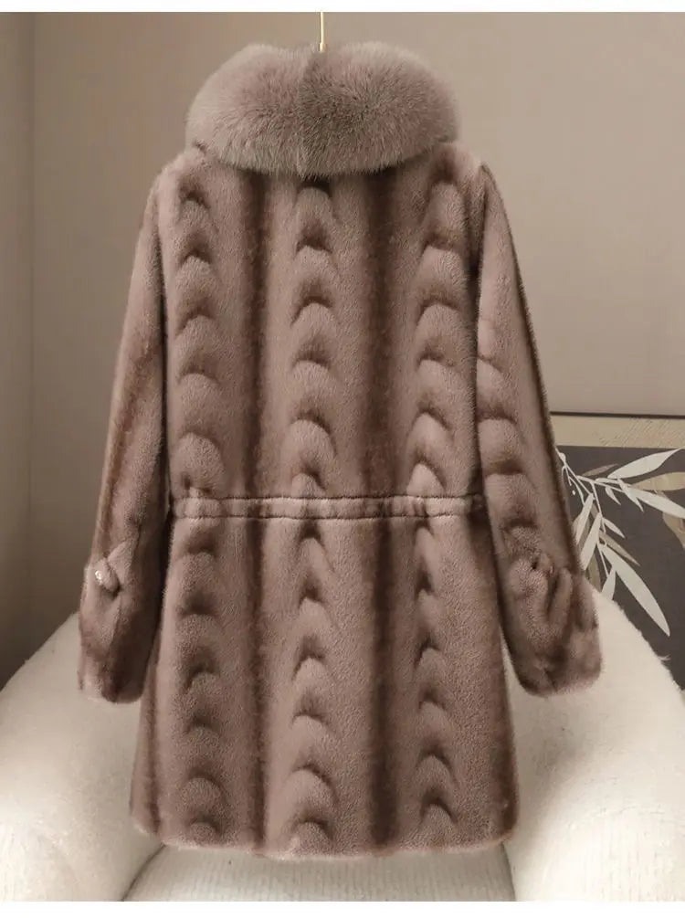 Faux Fur Coat for Women,Covered Button Jacket,Adjustable Waist,High Quality,Turn-down Collar Overcoat,Female Clothes,New,Winter