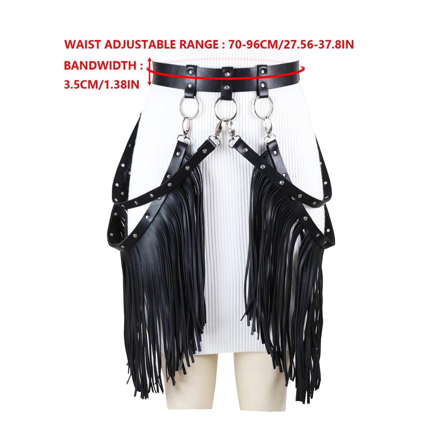 Gothic Leather Harness Skirt With Fringe for Women