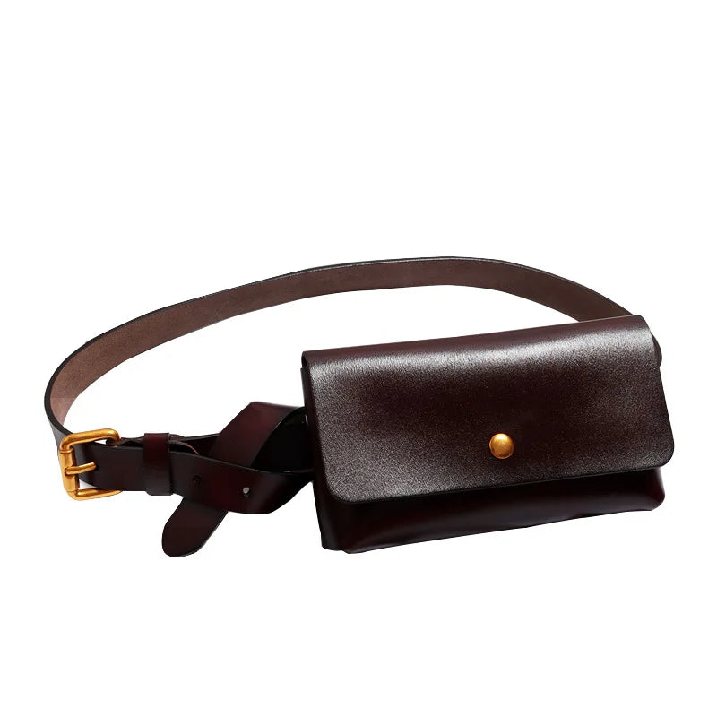 Minimalist Genuine Leather Waist Bag With Belt for Women