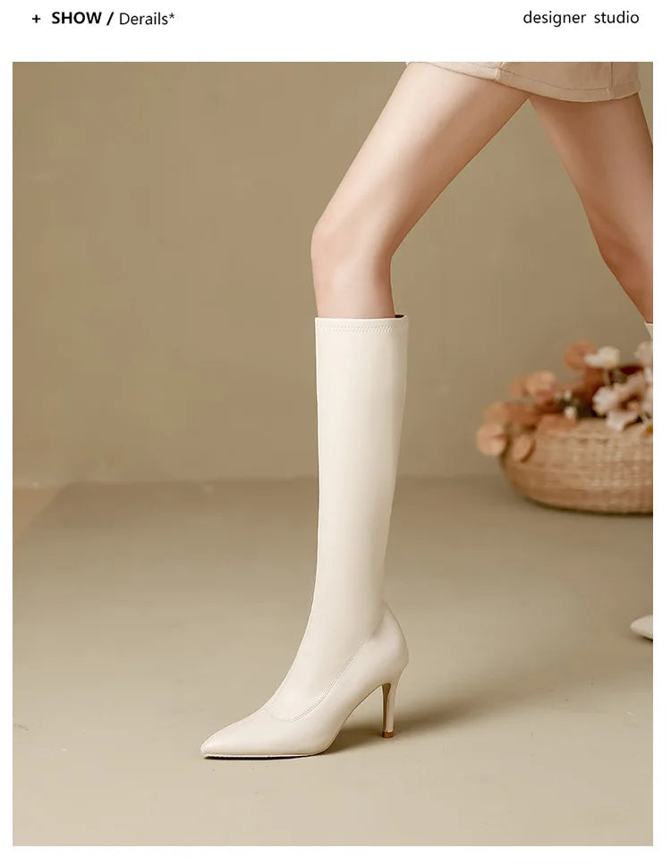 Patent Leather Pointed Knee High Boots