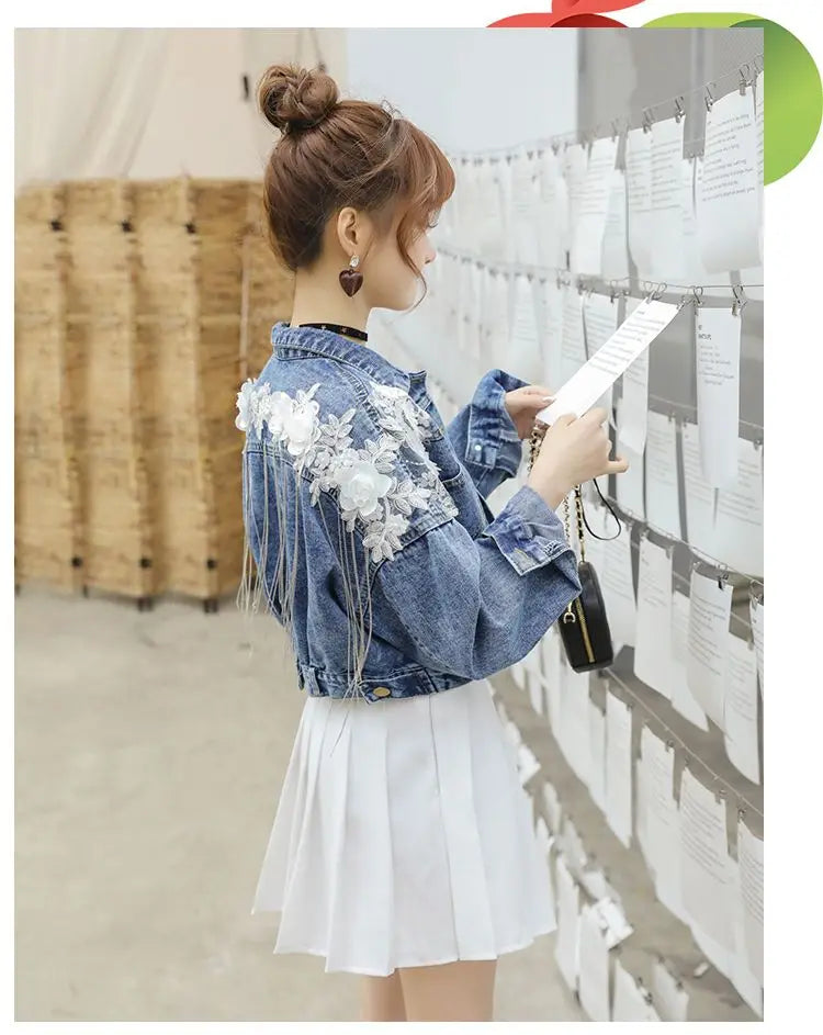 Designer Trend Woman Coat Special Winter Denim Jacket Sequin Fringe Crop Jean Jackets for Women 2025 Spring Autumn Coats Novelty