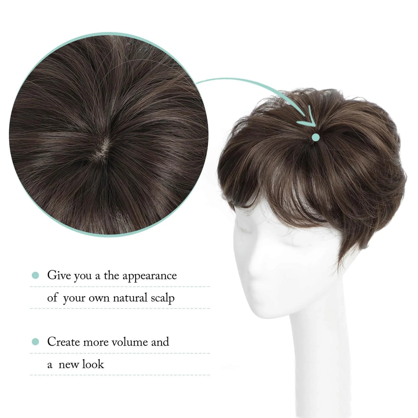 Pixie Cut Hair Toppers for Women 6.8" x 7" Short Hair Topper Fluffy Synthetic Hair Topper Clip in Top Wavy Replacement Wiglets