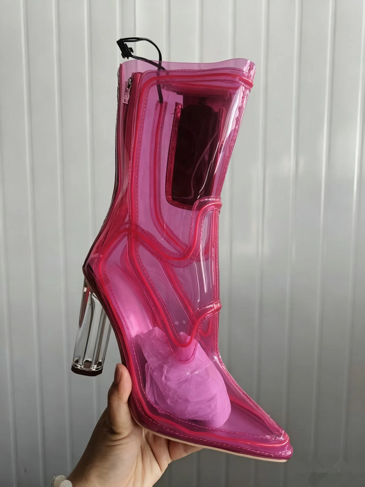 Light Up Transparent Ankle Boots With Block Heels for Women