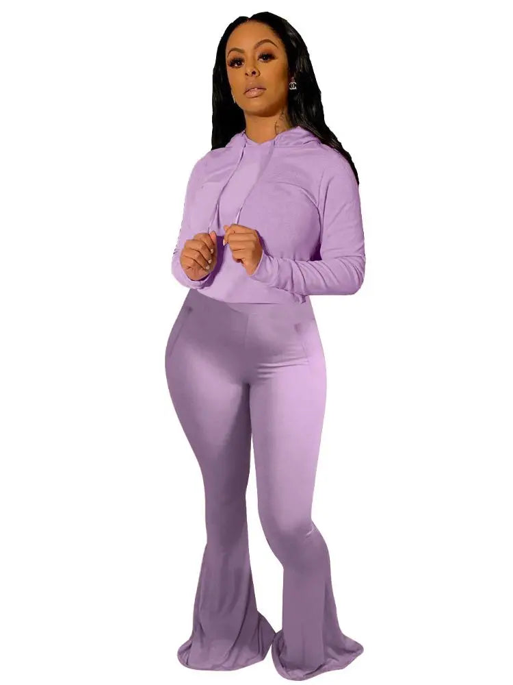 Regular Fit Hooded Wide Leg Tracksuit Set For Women