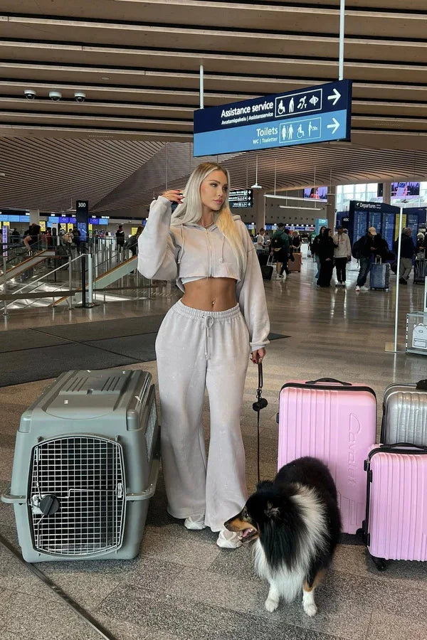 Hooded Cropped Sweatshirt And Long Pants Set for Women