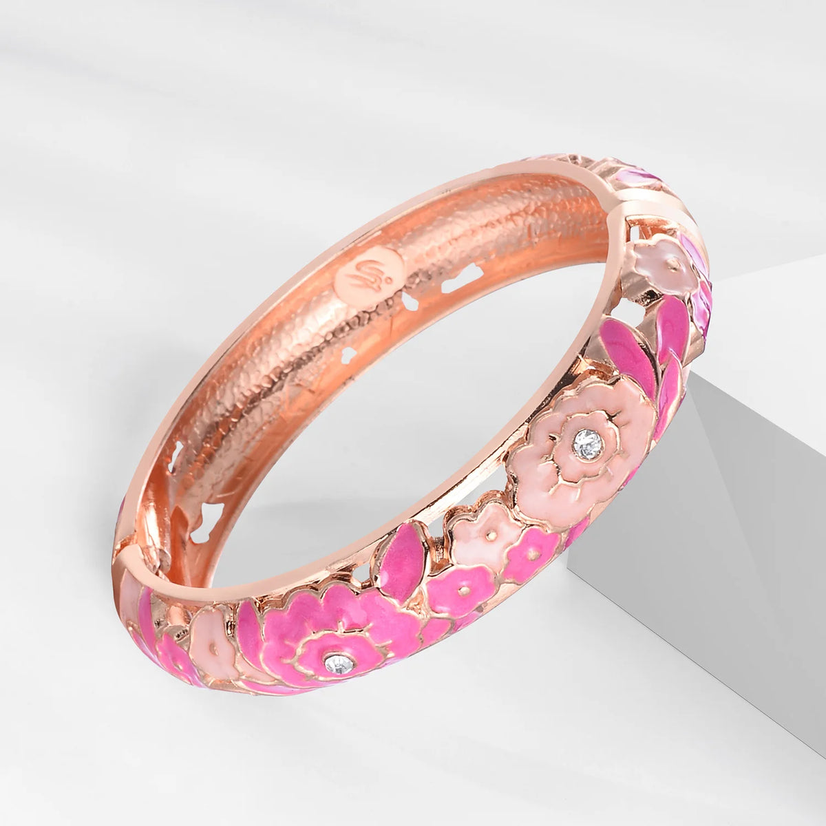 Enameled Rose Flower Cuff Bracelet
