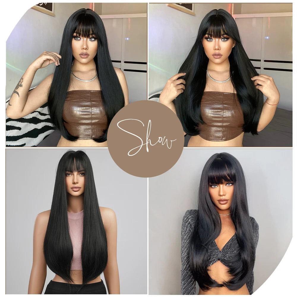 Heat Resistant Long Straight Ombre Bangs Wig for Women