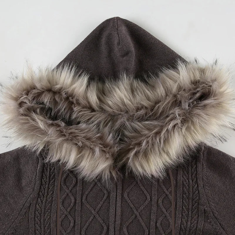 Spicy Girl Style, Furry Combination, Hoodie Zipper Sweater Cardigan, Women's Slimming And Shaping, Versatile Casual Coat