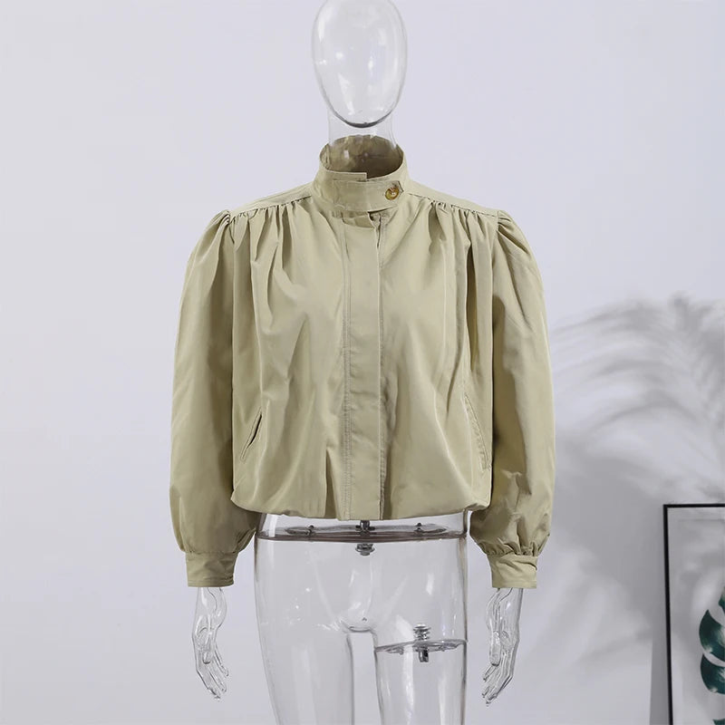 Lightweight Standup Collar Solid Short Jacket for Women