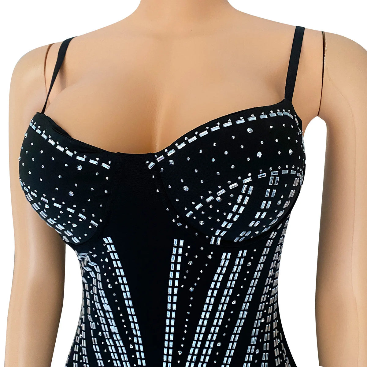 Rhinestone Mesh Sleeveless Mini Party Dress for Women